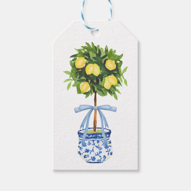 Lemon Topiary, Blue Bow  Gift Tags (Front)