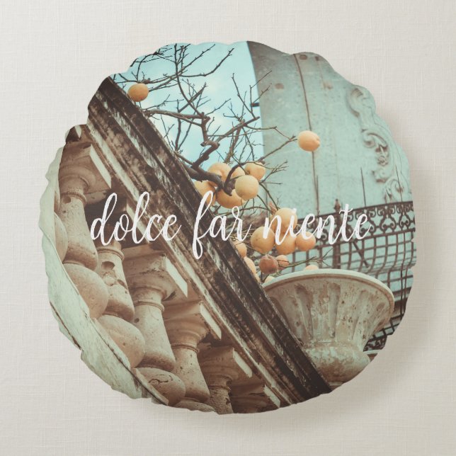 Lemon Tree and Old buildings Round Cushion (Front)