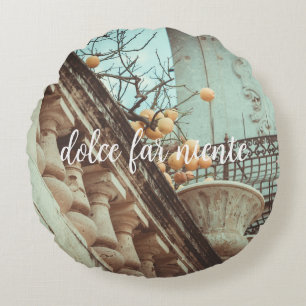 Lemon Tree and the Old buildings Round Cushion