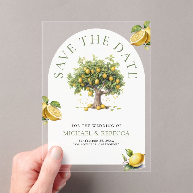 Lemon Tree Arch Wedding Save the Date Acrylic Invitations (Insitu (Handheld))