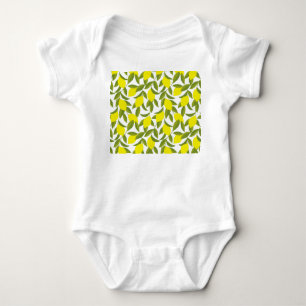 Lemon Tree Art: Yellow Citrus Seamless Pattern Baby Bodysuit