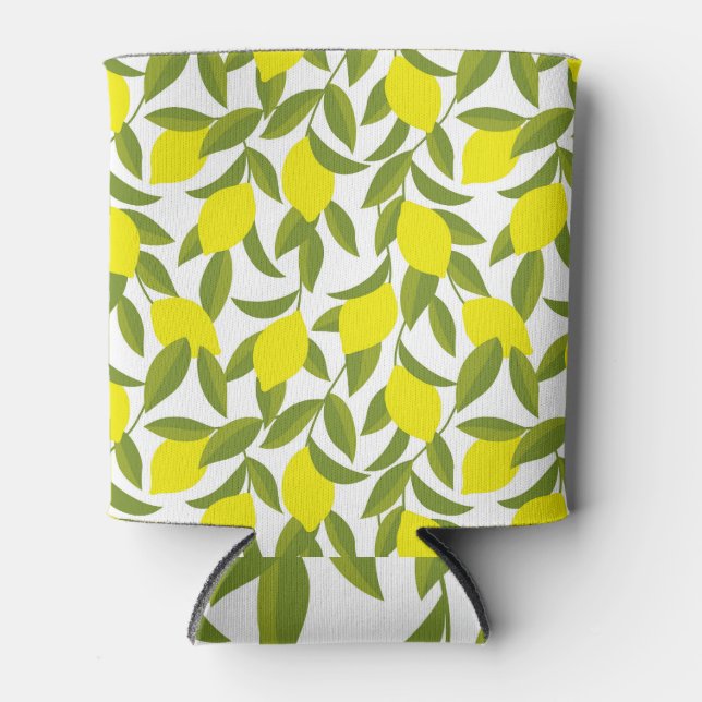 Lemon Tree Art: Yellow Citrus Seamless Pattern Can Cooler (Front)
