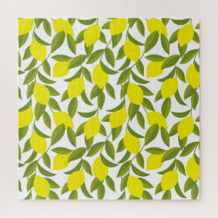 Lemon Tree Art: Yellow Citrus Seamless Pattern Jigsaw Puzzle