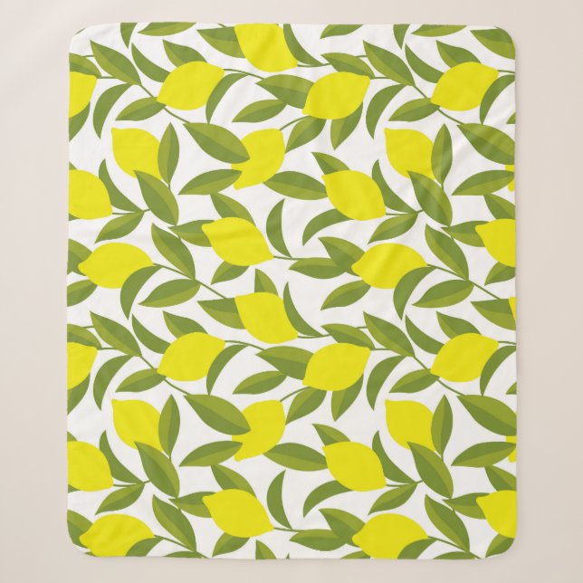 Lemon Tree Art: Yellow Citrus Seamless Pattern Sherpa Blanket (Front)