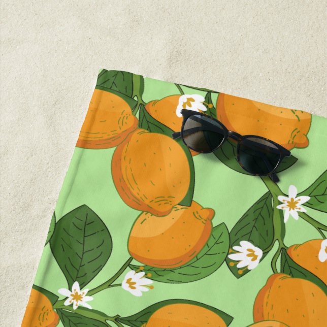 Lemon Tree Blooming Pattern Beach Towel (In Situ)