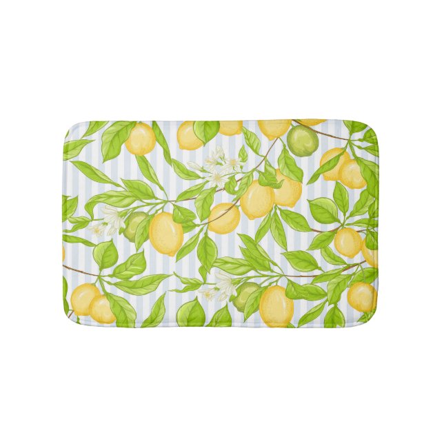 Lemon Tree Branch: Striped Seamless Pattern Bath Mat (Front)