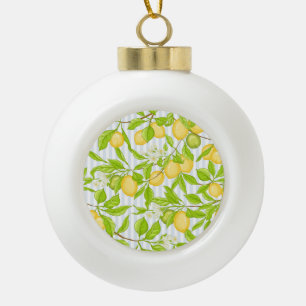 Lemon Tree Branch: Striped Seamless Pattern Ceramic Ball Christmas Ornament
