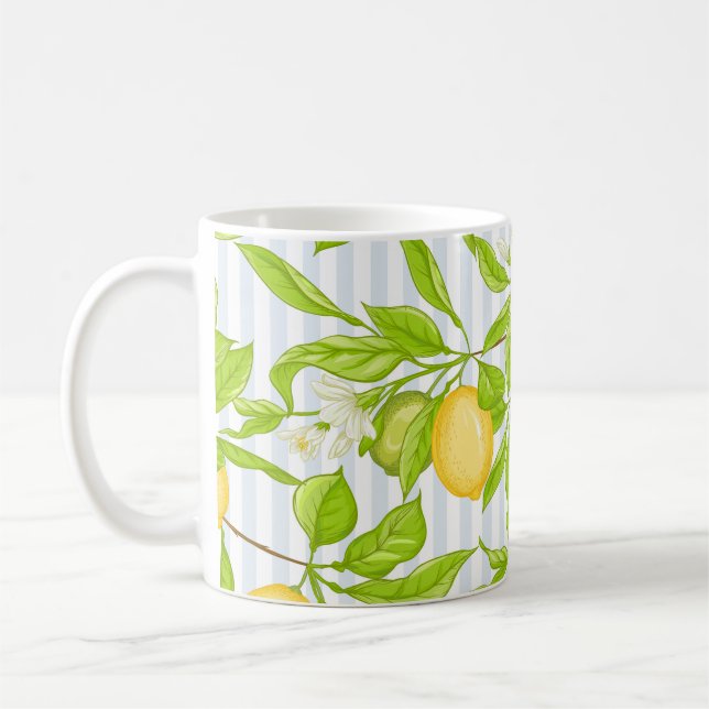 Lemon Tree Branch: Striped Seamless Pattern Coffee Mug (Left)