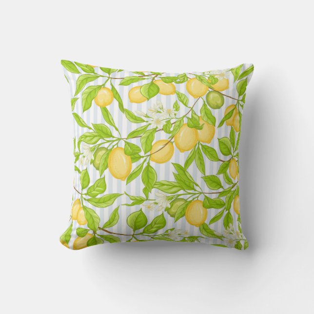 Lemon Tree Branch: Striped Seamless Pattern Cushion (Front)