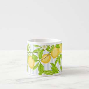 Lemon Tree Branch: Striped Seamless Pattern Espresso Cup