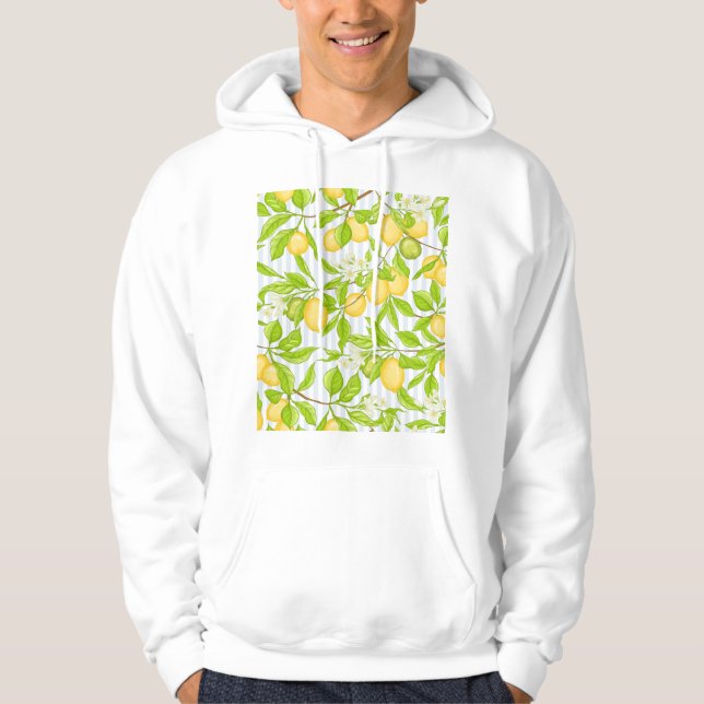 Lemon Tree Branch: Striped Seamless Pattern Hoodie (Front)