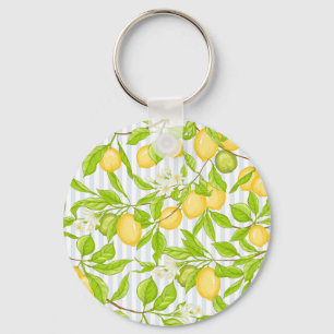 Lemon Tree Branch: Striped Seamless Pattern Key Ring