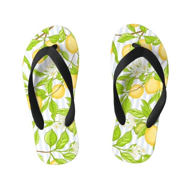 Lemon Tree Branch: Striped Seamless Pattern Kid's Thongs (Footbed)