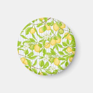 Lemon Tree Branch: Striped Seamless Pattern Magnet