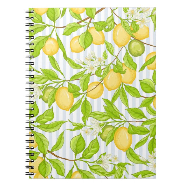 Lemon Tree Branch: Striped Seamless Pattern Notebook (Front)