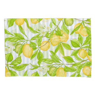 Lemon Tree Branch: Striped Seamless Pattern Pillowcase