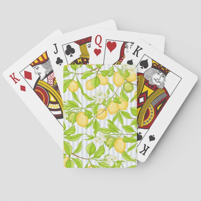 Lemon Tree Branch: Striped Seamless Pattern Playing Cards (Back)