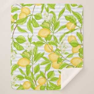 Lemon Tree Branch: Striped Seamless Pattern Sherpa Blanket