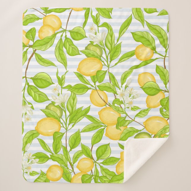 Lemon Tree Branch: Striped Seamless Pattern Sherpa Blanket (Front)