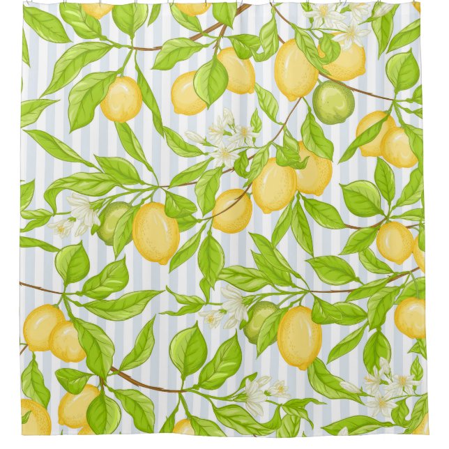 Lemon Tree Branch: Striped Seamless Pattern Shower Curtain (Front)