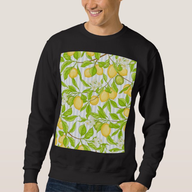 Lemon Tree Branch: Striped Seamless Pattern Sweatshirt (Front)