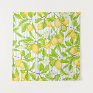 Lemon Tree Branch: Striped Seamless Pattern Tapestry