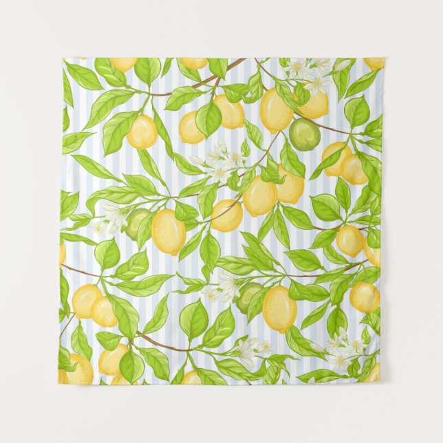 Lemon Tree Branch: Striped Seamless Pattern Tapestry (Front)