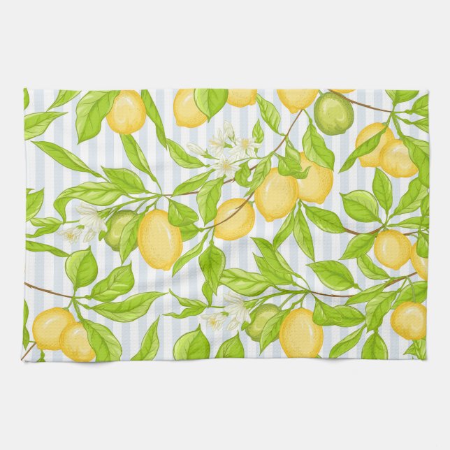 Lemon Tree Branch: Striped Seamless Pattern Tea Towel (Horizontal)
