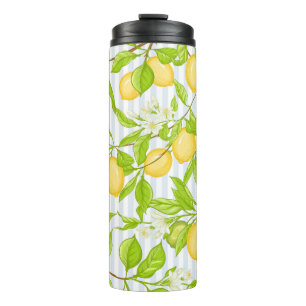 Lemon Tree Branch: Striped Seamless Pattern Thermal Tumbler