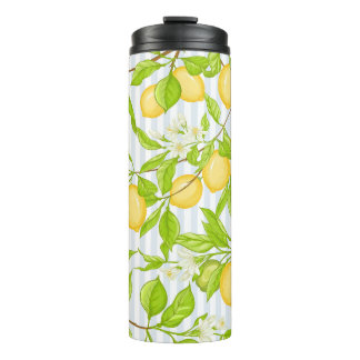 Lemon Tree Branch: Striped Seamless Pattern Thermal Tumbler