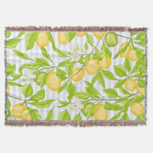 Lemon Tree Branch: Striped Seamless Pattern Throw Blanket