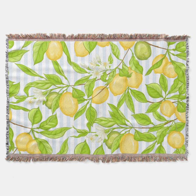 Lemon Tree Branch: Striped Seamless Pattern Throw Blanket (Front)