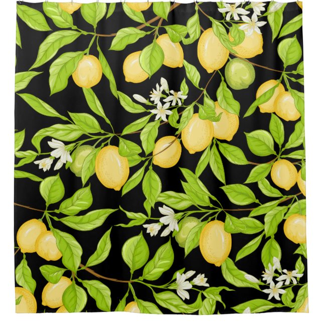 Lemon Tree Branch Vintage Illustration Shower Curtain (Front)