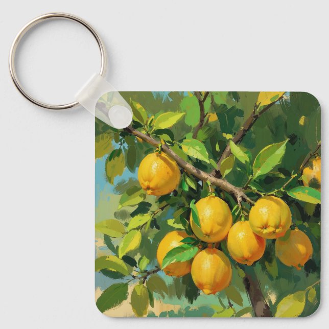 Lemon Tree Branch with Bright Yellow Fruit Key Ring (Front)