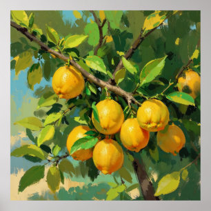 Lemon Tree Branch with Bright Yellow Fruit Poster