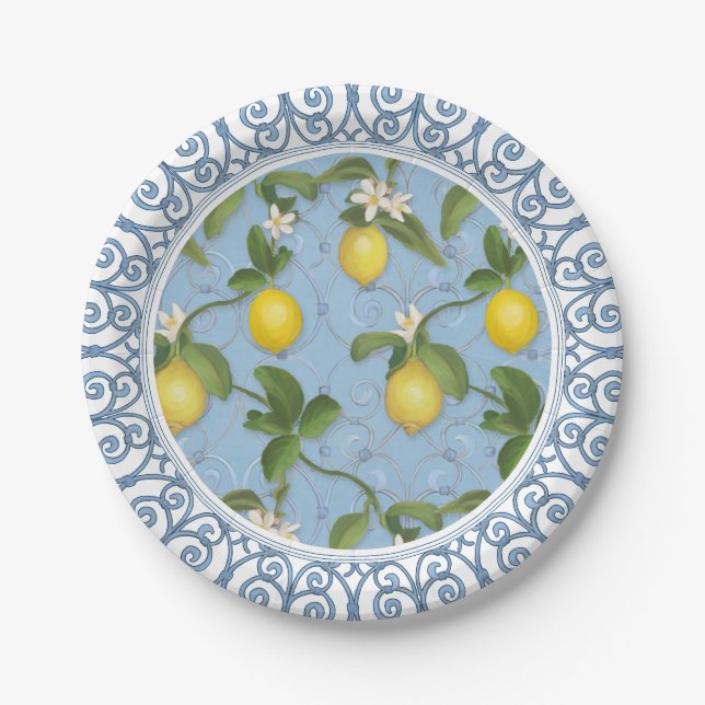 Lemon Tree Espalier Leaf Leaves Floral Art Paper Plate (Front)