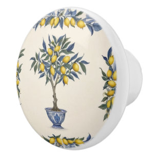 Lemon Tree in Blue and White Pot Lemons Ceramic Knob