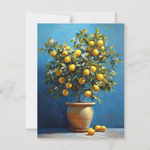Lemon Tree in Clay Pot with Blossoms Postcard