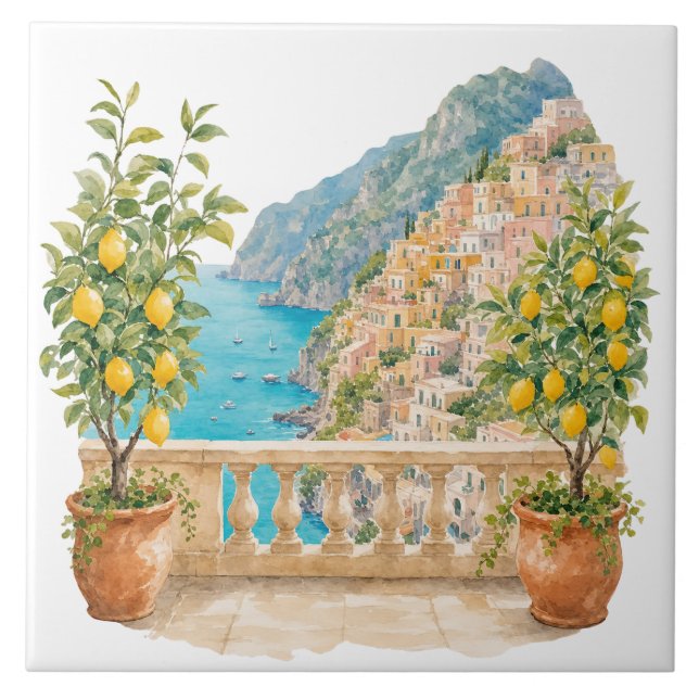Lemon Tree in Mediterranean Pot Ceramic Tile (Front)