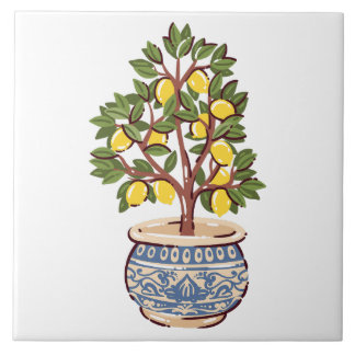 Lemon Tree in Mediterranean Pot Ceramic Tile
