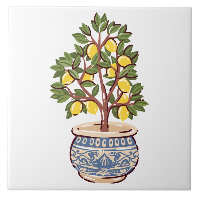 Lemon Tree in Mediterranean Pot Ceramic Tile (Front)