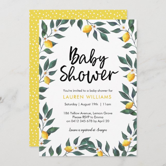 Lemon tree leaf Baby Shower invitation (Front/Back)