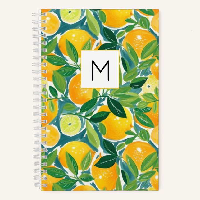 Lemon Tree Monogram INITIAL Fresh Colourful Fun Notebook (Front)