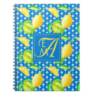 Lemon Tree Ocean Blue MONOGRAM Newlyweds Wedding Notebook