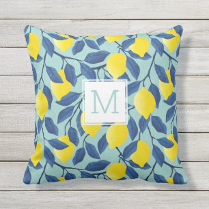 Lemon Tree Tropical Citrus Fruit Custom Monogram Cushion