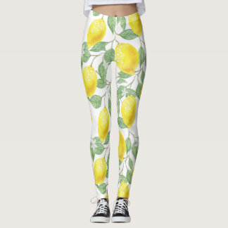 Lemon tree watercolor leggings