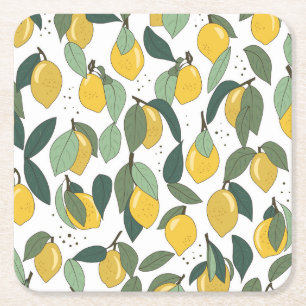 Lemon Tropical: Bright Vintage Seamless Square Paper Coaster