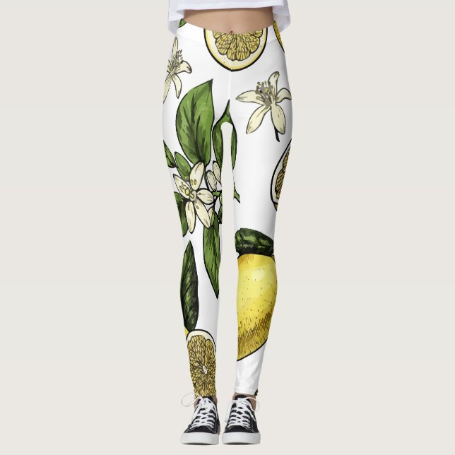 Lemon Tropical Fruit Pattern Leggings (Front)