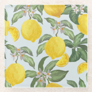 Lemon Tropical Fruit Vintage Pattern Glass Coaster