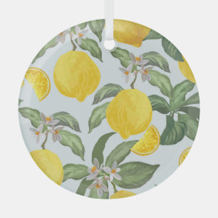 Lemon Tropical Fruit Vintage Pattern Glass Tree Decoration